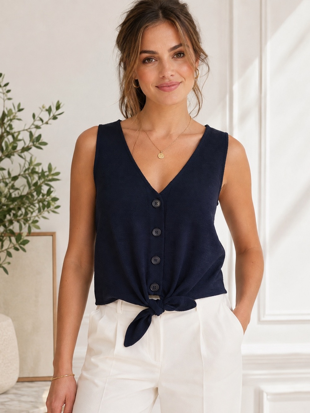 JCrew sleeveless top front tie